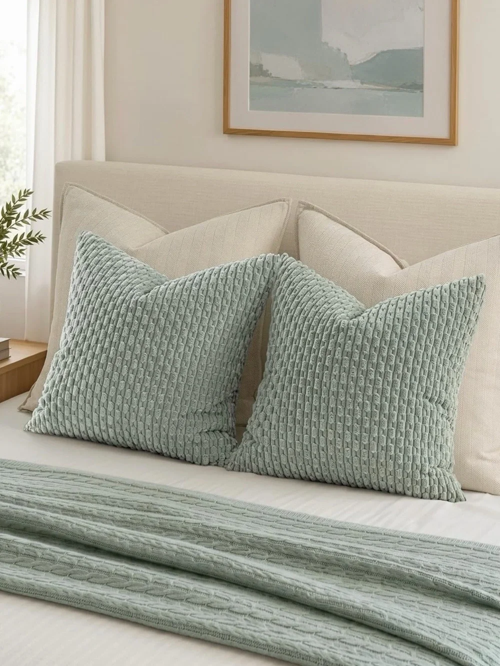 Soft Waffle Knit Accent Pillow Covers - Greyish Green